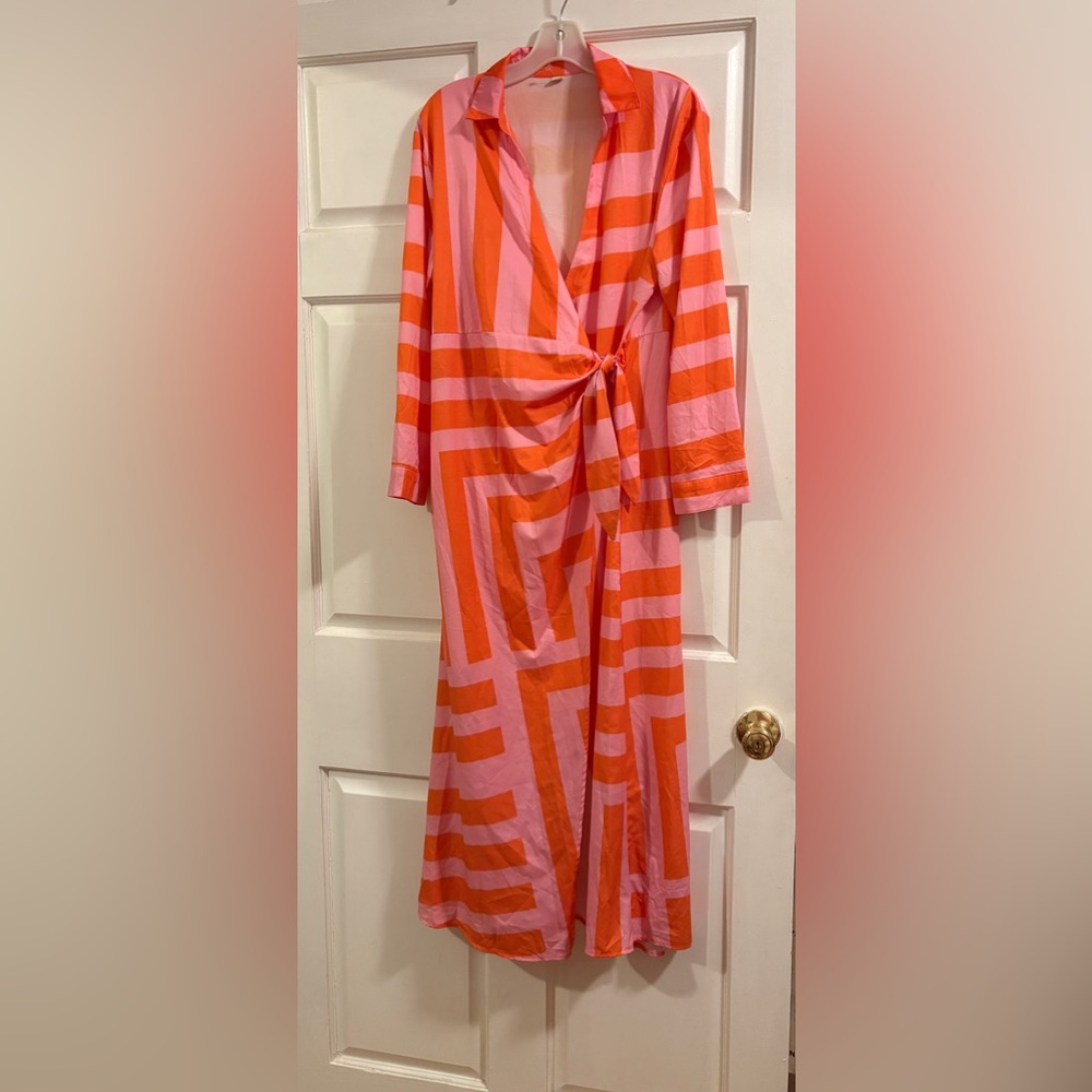 Pink and Orange Geometric Pattern Dress, Large